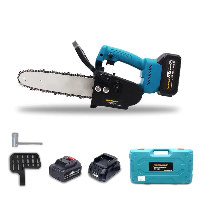 10-Inch Cordless Chainsaw – Brushless 21V Motor, Includes Two 4.0Ah Batteries, Tcs-1020 1