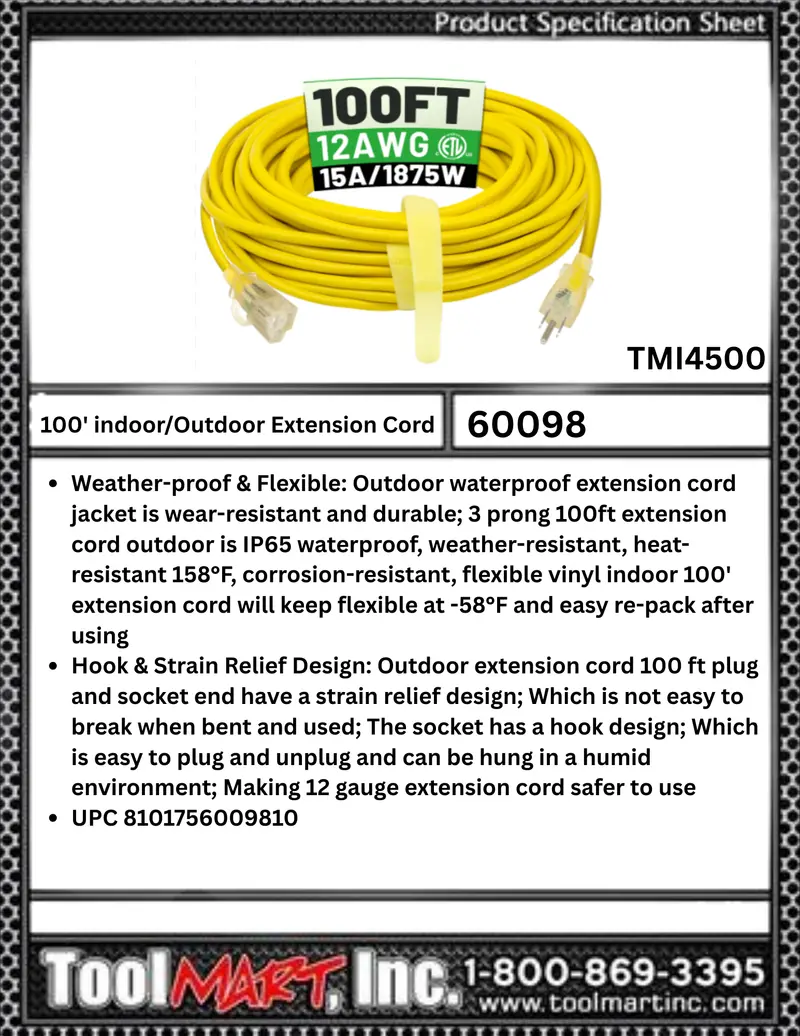 100-Foot 12/3 Heavy-Duty Extension Cord With Illuminated End Plug 1