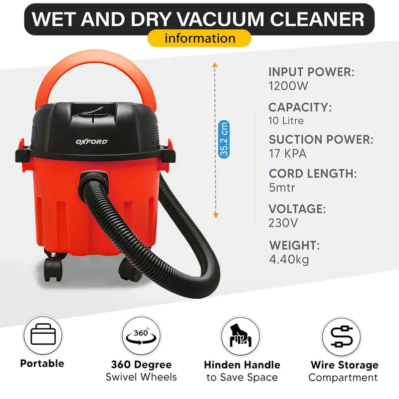 1000W Wet/Dry Vacuum Cleaner With Blower Function – 10L Tank, 17 Kpa Suction, 5M Cord – O-8892 1
