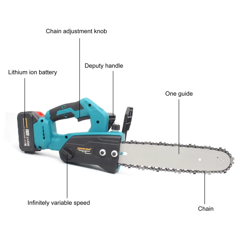 12-Inch Cordless Chainsaw – 21V Brushless Motor, 4.0Ah Battery, Lightweight Cutting Tool (Model Tcs-1250) 1