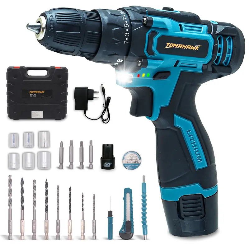 12V Cordless Drill & Screwdriver Combo – 1350 Rpm, Reversible, 10Mm Keyless Chuck, Dual 1.5Ah Batteries, T-8702 1