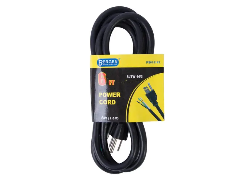 Bergen Industries 6 Ft. 14/3 Sjtw Appliance Cord – 15A, 125V, Heavy-Duty Black Power Cable 1