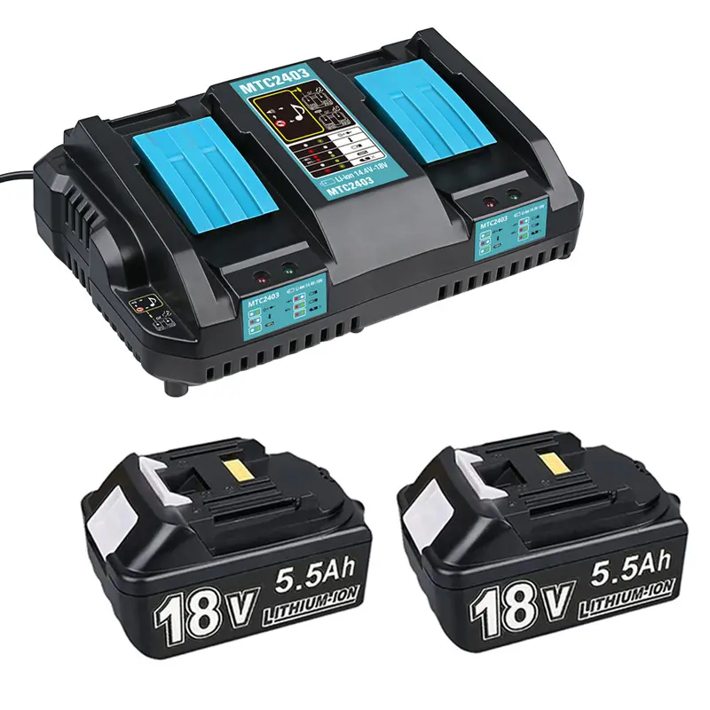 Makita 18V 5.5Ah Bl1850 Replacement Batteries (2-Pack) With Dual-Port Dc18Rd Charger 1