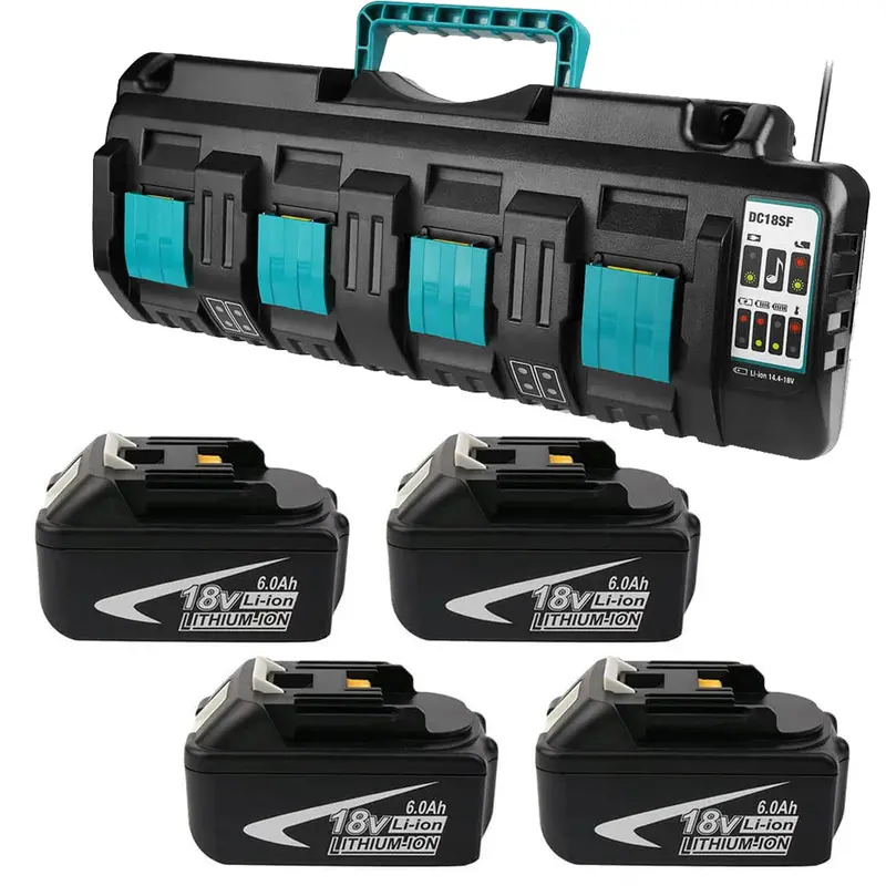 Makita 18V 6.0Ah Bl1860 Replacement Batteries + 4-Port Dc18Sf Charger (4-Pack) 1