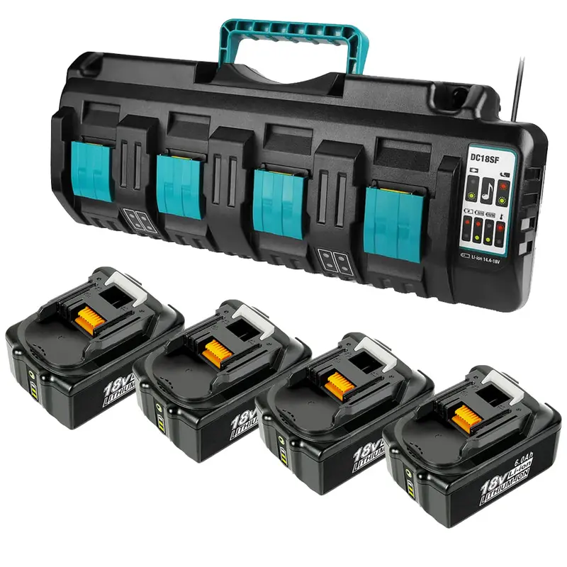 Makita 18V 6.0Ah Bl1860B Replacement Batteries + 4-Port Dc18Sf Charger (4-Pack) 1