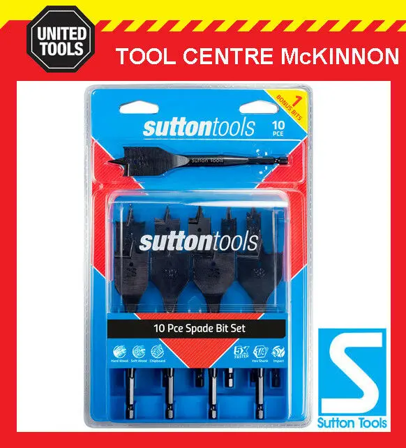 Sutton Tools 10-Piece Spade Bit Set In Abs Case – Includes Bonus 25 Mm Bit 1