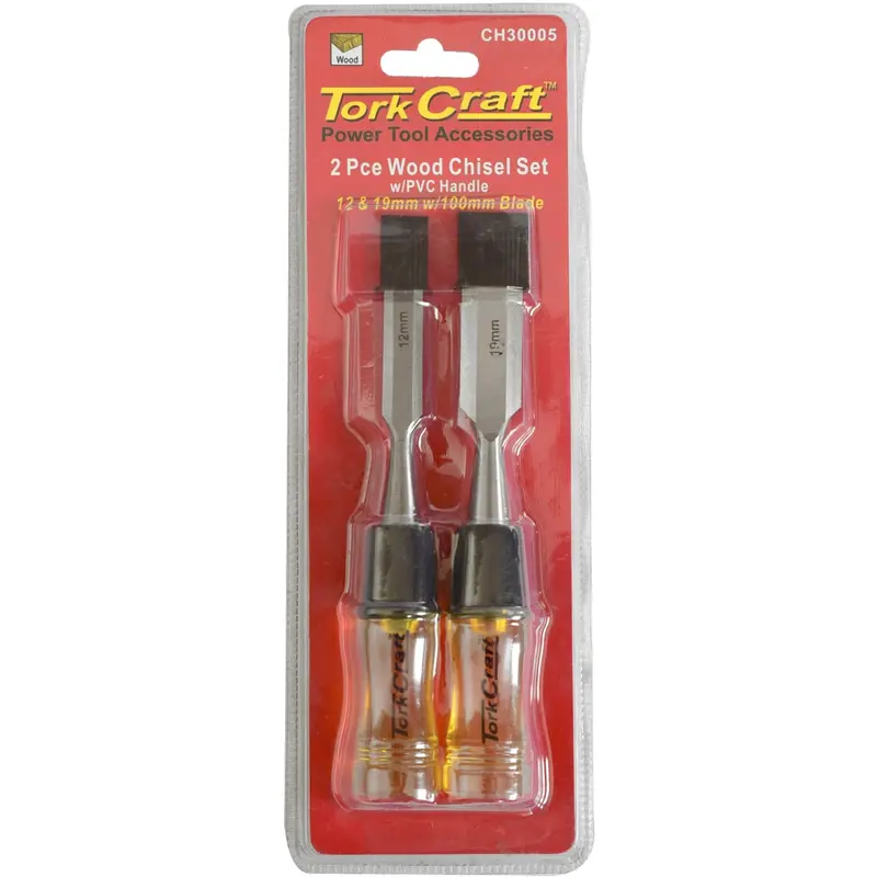 Tork Craft 100Mm Wood Chisel Set – 12Mm & 19Mm Blades With Ergonomic Pvc Handles (2-Piece) 1