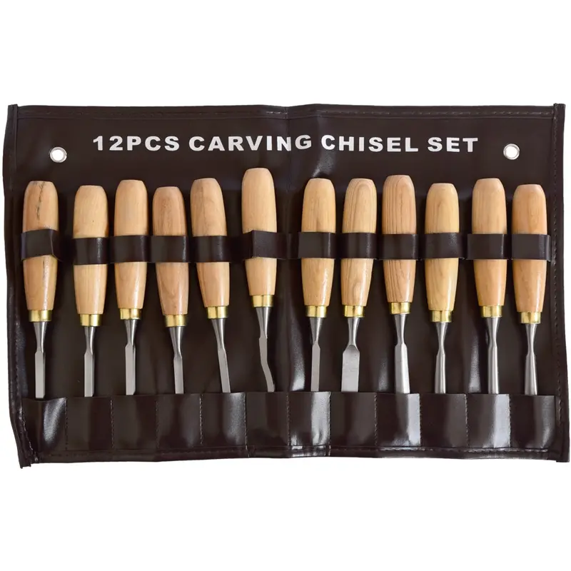 Tork Craft 12-Piece Wood Carving Chisel Set In Leather Pouch 1