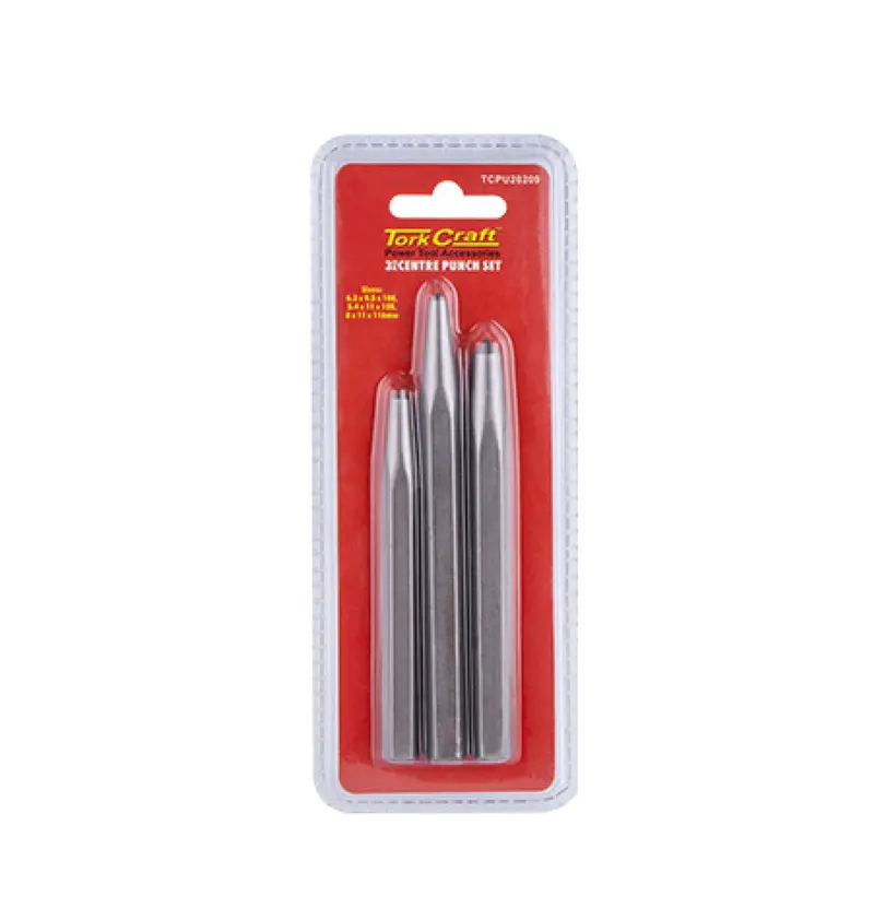 Tork Craft 3-Piece Centre Punch Set – Hardened Steel Tips, Ergonomic Knurled Handles 1
