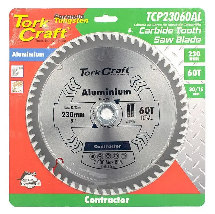 Tork Craft Tct Aluminium Saw Blade – 230 Mm × 60 Teeth, 30/16 Mm Bore, Contractor Series 1