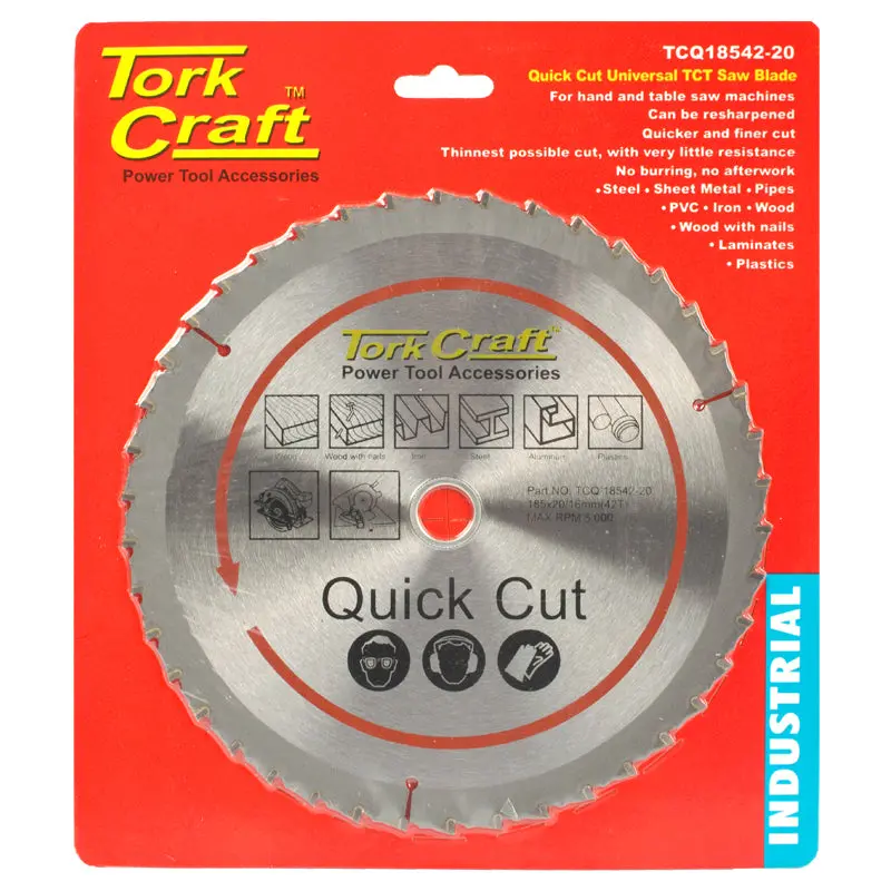 Tork Craft Tct Wood Saw Blade – 185 Mm × 42 Teeth, Dual Bore (20/16 Mm), Universal Quick-Cut 1