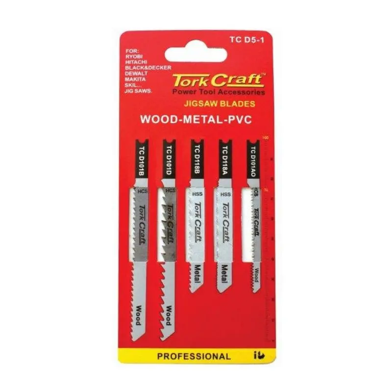 Tork Craft U-Shank Jigsaw Blade Set – 5-Piece Assorted Cutting Pack 1